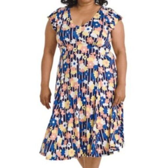 Modcloth Tie Back Floral Knit Midi‎ Dress, 2X - Picture 1 of 16
